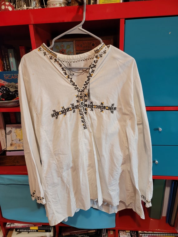 Authentic Romanian Embroidered Folk Blouse