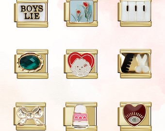 Gold Italian Charm Link , Mentally in Ibiza , Sad Crying Heart , Boys Lie Text , Shit Happens , Y2K Jewelry Bracelet Making 9mm