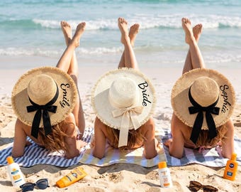 Sombrero de playa de paja personalizado, sombrero de dama de honor con nombre personalizado, sombrero flexible plegable para vacaciones, regalos para despedidas de soltera, sombrero de playa para la novia
