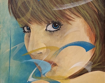 Speak No Evil Acrylic Painting, Original Portrait Art, 11x14 Unframed Canvas