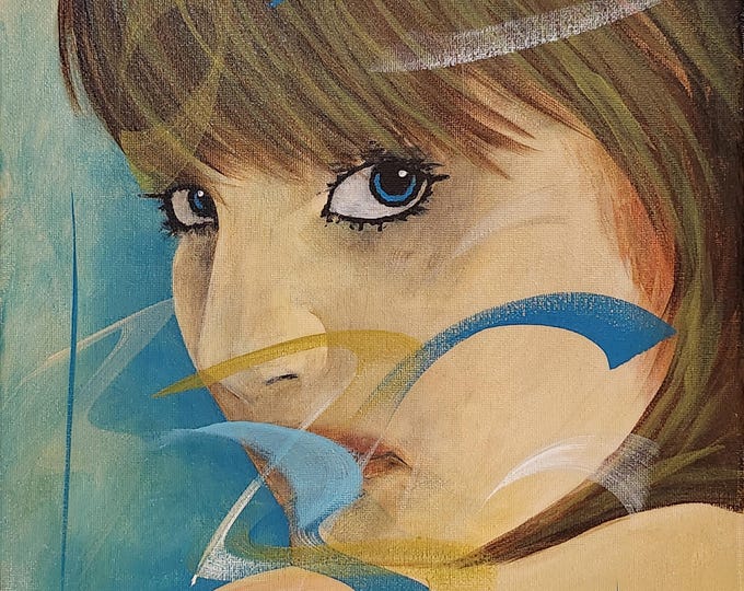 Speak No Evil Acrylic Painting, Original Portrait Art, 11x14 Unframed Canvas