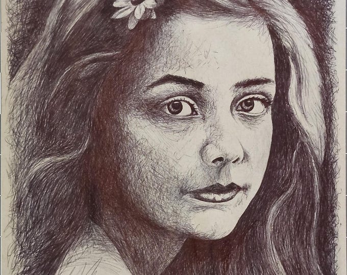 Female Portrait Drawings, Double Sided Ballpoint Pen Sketches on Paper with Footnotes, Unframed, Signed Certificates, Hand Drawn, Handmade