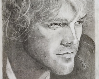 Calm and in Control Charcoal Portrait Sketch, Original Hand-Sketched Art (8.5x11 inches)