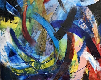 Original Oil Painting on Canvas Board, Abstract Expressionist Art, Signed Certificate, 16x12 inches