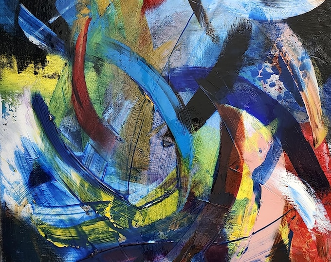 Original Oil Painting on Canvas Board, Abstract Expressionist Art, Signed Certificate, 16x12 inches