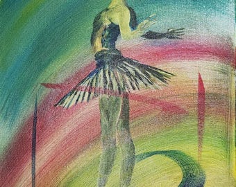 Ballerina Acrylic Painting, Original Signed Canvas Art, 14x11 Unframed