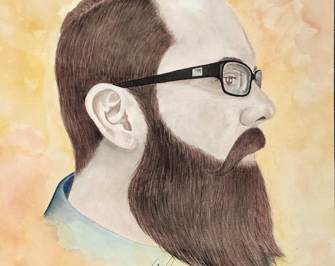 Male Portrait Watercolor Painting on Paper, Original Art, Unframed, Signed Certificate, Hand Painted, Handmade