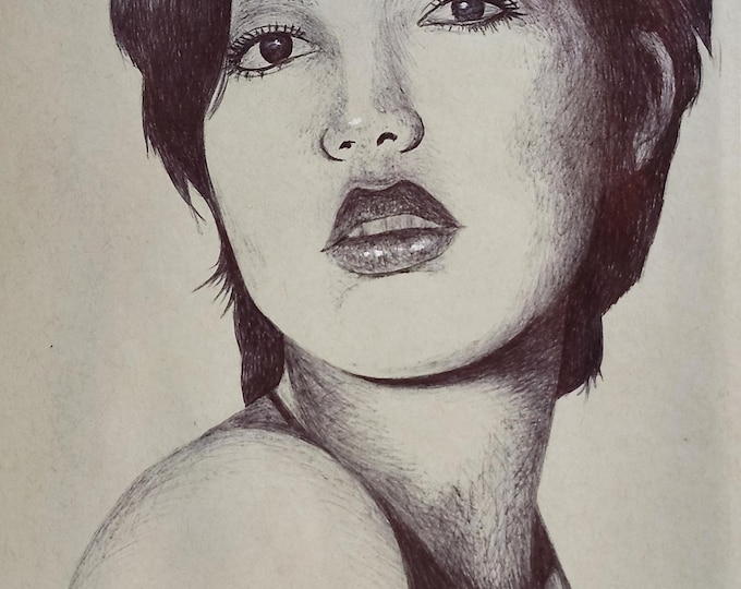 Female Portraits, Double Sided Ballpoint and Gel-pen Sketches on Paper, Original Art, Unframed, Signed Certificate, Hand Sketched, Handmade