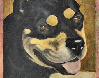 Original Oil Painting Dog Portrait, Hand Painted Paper Canvas, Signed Certificate Authenticity