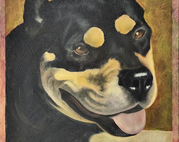 Original Oil Painting Dog Portrait, Hand Painted Paper Canvas, Signed Certificate Authenticity