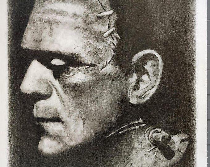 Frankenstein Charcoal Sketch - Original Monster Art, Signed