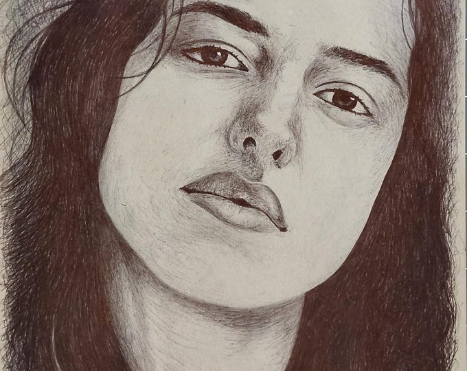 Female Portraits, Double Sided Ballpoint Pen Sketches, Original Art, Unframed, Signed Certificate, Hand Sketched, Handmade