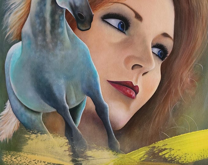 A Quiet Strength - Original Oil Painting, Woman and Horse Art (36x24 inch Canvas) Signed