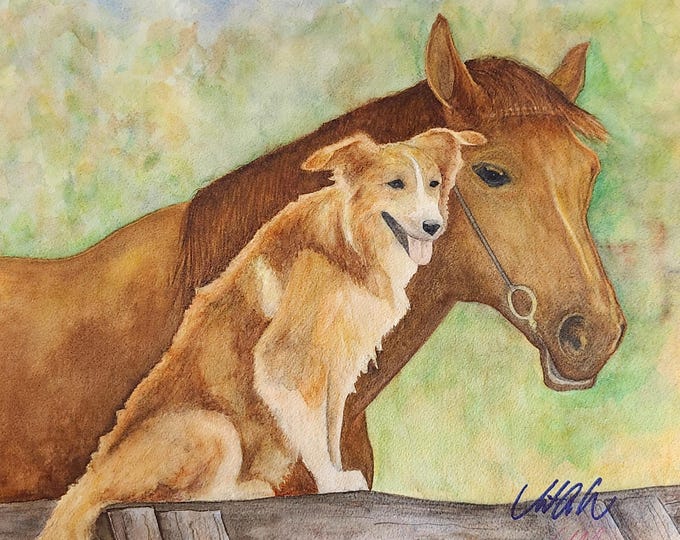 Country Companions Watercolor Painting – Original Art, Signed Certificate of Authenticity