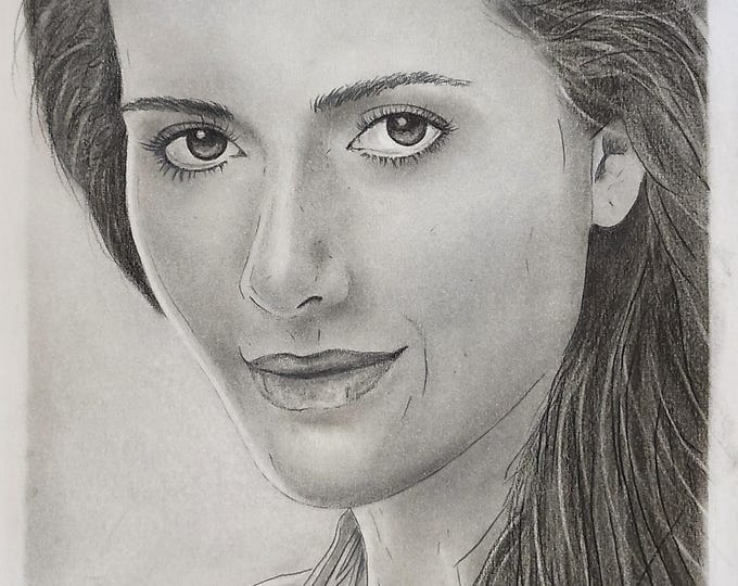 Charcoal Female Portrait Sketch on Paper, Original Art, Unframed, Signed Certificate, Hand Sketched, Handmade
