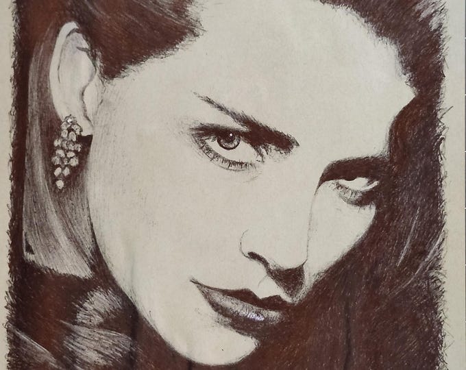 Original Ballpoint Pen Portrait, Sharon Sketchbook Art with COA