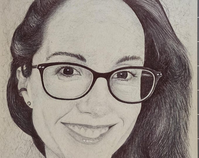 Timeless Grace Portrait, Ballpoint Pen Sketch, Signed Art