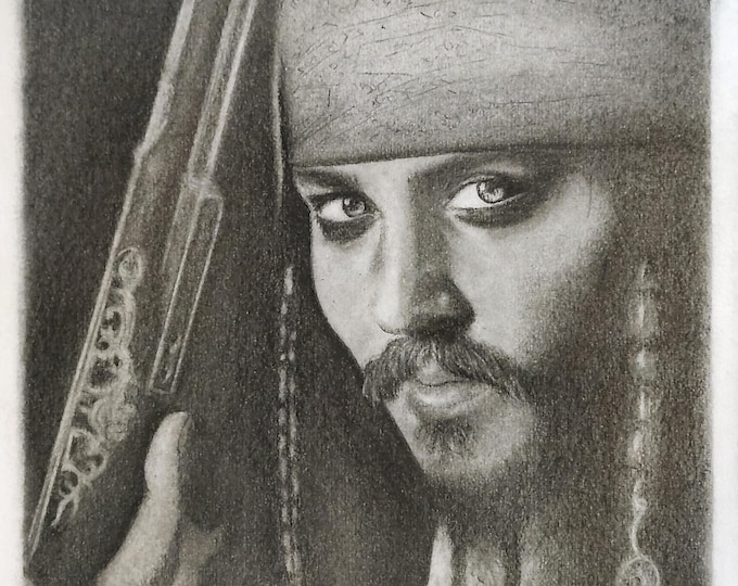 Shades of Sparrow Charcoal Portrait – Original Signed Art, Unframed (8.5x11 in.)