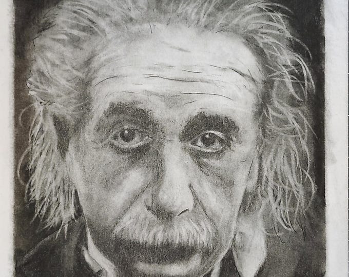 Einstein Portrait, Charcoal Sketch, Signed Original Art, 8.5x11 Unframed