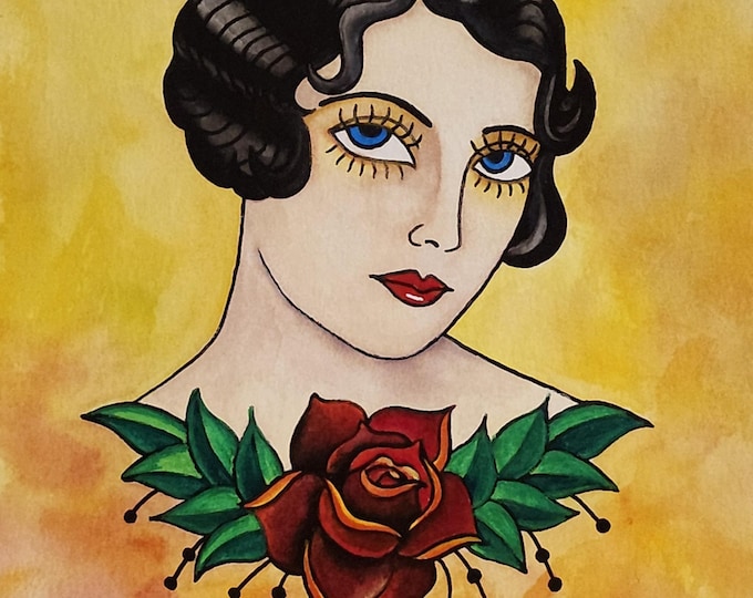 Gatsby's Girl - Ink and Watercolor Portrait, Signed Art