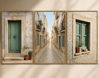 Lissabon Azulejo Fliesenset, Portugiese Blaue Tür Street Prints (Digitaler Download)