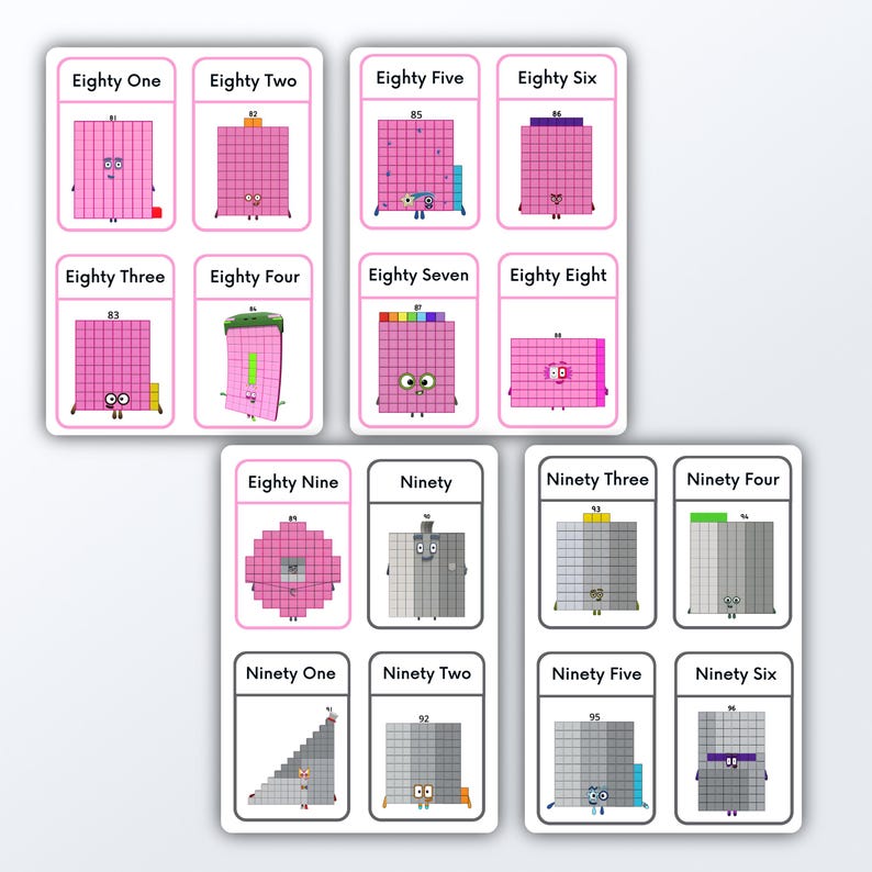 Number Blocks Comparing Numbers Numberblocks Flashcards 81-100 Math Cards, Printable Set | 9.73x13.5cm ...