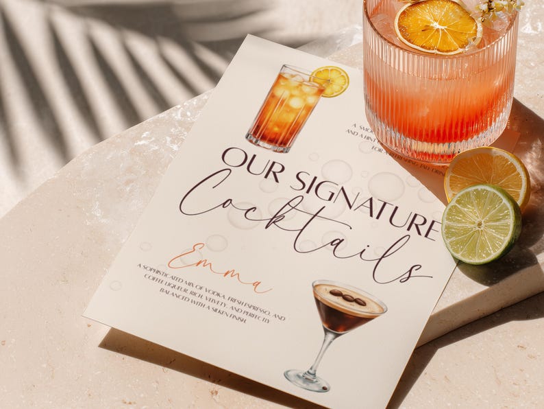 Editable Signature Cocktail Bar Sign, Wedding Party Drink Menu Template ...