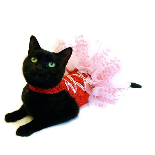 Christmas Cat Tutu - Nutcracker Sugar Plum Fairy Red and White Nutcracker theme Christmas Cat Tutu Dress. Cat Dress - Cat Clothing