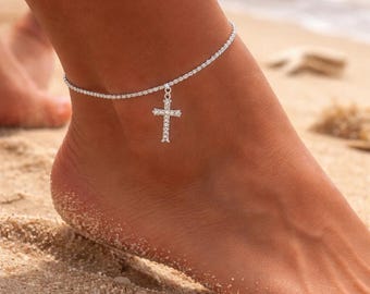 Cross Pendant Anklet Multi Style Thin Chain Jewelry For Women