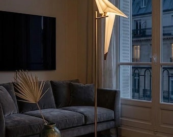 Origami Bird Floor Lamp, Japanese Style Crane Standing Light, Minimalist LED Lighting