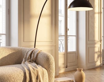 Modern Arc Floor Lamp, Black Metal Standing Light, Scandinavian Living Room Lighting
