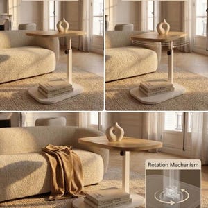 Adjustable Height Side Table, Modern Minimalist C Table, Wooden Top Laptop Table, Scandinavian Sofa Table, Small Space Living Room Furniture