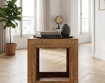 Solid Oak Square Side Table, Modern Scandinavian Accent Furniture