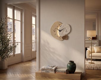 Orologio da parete astratto e organico, silenzioso, in legno stile nordico, moderno e artistico, perfetto per il soggiorno.