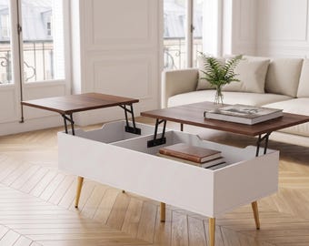 Lift Top Coffee Table, Mid-Century Modern Storage Desk, Hidden Workspace Table