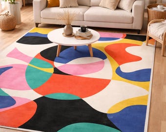 Tappeto moderno e colorato 180 x 250 cm, astratto e geometrico, per soggiorno, design elegante.