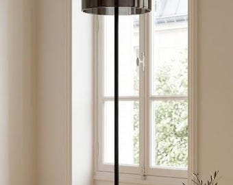Modern Black Floor Lamp, Smoked Glass Standing Lamp, Minimalist Designer Floor Light, Contemporary Living Room Lighting