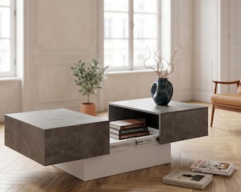 Modern Floating Coffee Table, Concrete Style Sculptural Center Table
