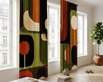 Tende astratte in stile Mid-Century Modern, pannelli per finestre geometrici retrò boho
