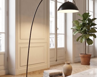 Modern Arc Floor Lamp, Black Metal Standing Light, Scandinavian Living Room Lighting