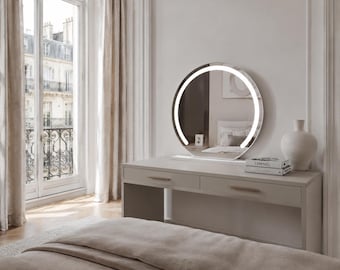 Lampe LED moderne pour miroir de courtoisie, Miroir de maquillage de table de luxe, Miroir LED rond minimaliste, Lampe de courtoisie pour chambre à coucher, Miroir décoratif parisien