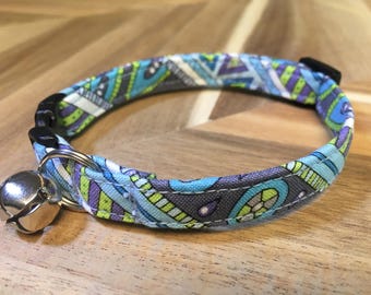 CAT collar aqua abstract cotton