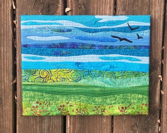 Green Meadows and Blue Skies landscape quilt