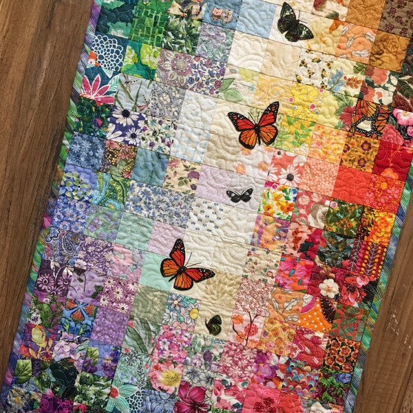 Large watercolor quilted Wallhanging Monarchs