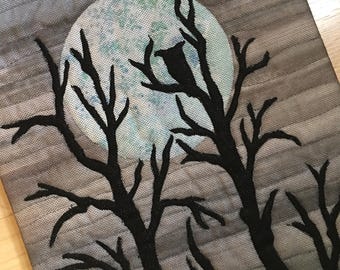 Owl in the Woods art collage quilt