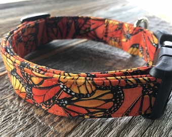 Dog collar Monarch butterfly washable cotton