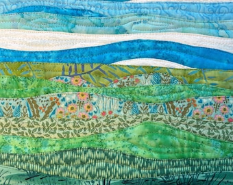 Collage Art Quilt Lamdscape Blue Skies