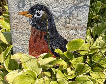Robin Collage quilted Wall Art