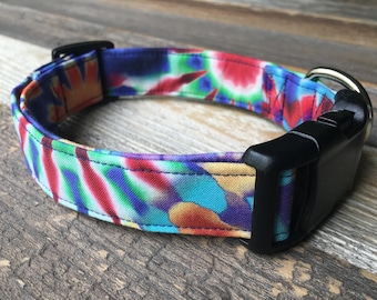Tye Dye bright hippie cotton Dog collar
