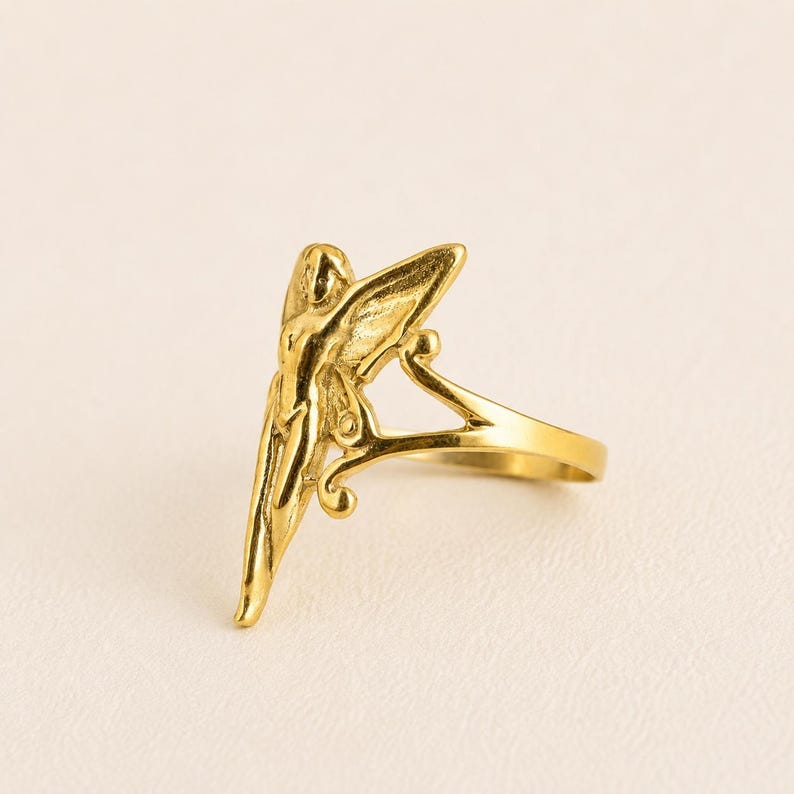 Vintage Gold Angel Faerie Fairy Ring: Mythical Butterfly Ring image 4